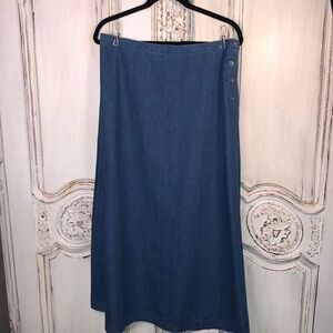 VINTAGE Essentials Style Chambray 100% Cotton Maxi Skirt Size 14